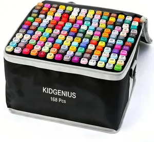 KIDGENIUS Professional Dual-Tip Alcohol Markers Set - 262 Vibrant Colors, Storage Base, Tote Bag Included - Ideal for Drawing, Coloring - Great Independence Day Gift for Kids