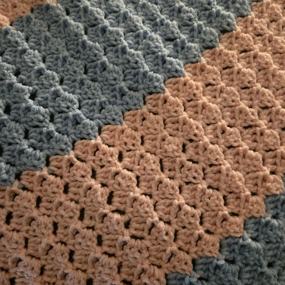 Queen Size Crocheted Blanket in Light Pink and Light Blue for Cozy Comfort Soft and Warm