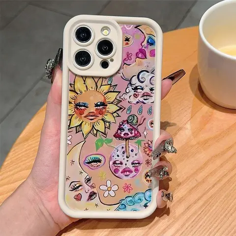 Cartoon Sun Pattern Phone Case, Cute Phone Protective Cover, Phone Accessory Compatible with iPhone 16 15 14 13 12 11 Plus/Pro/Pro Max
