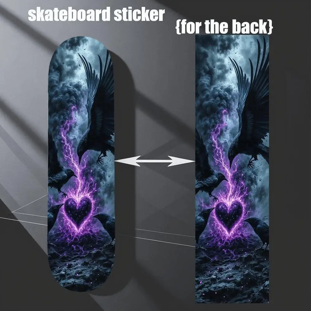 1 9 × 33 inch "Trend Dark Emitting Purple Electric Light Love" Themed Printed Skateboard Back Sticker - Self-Adhesive PVC