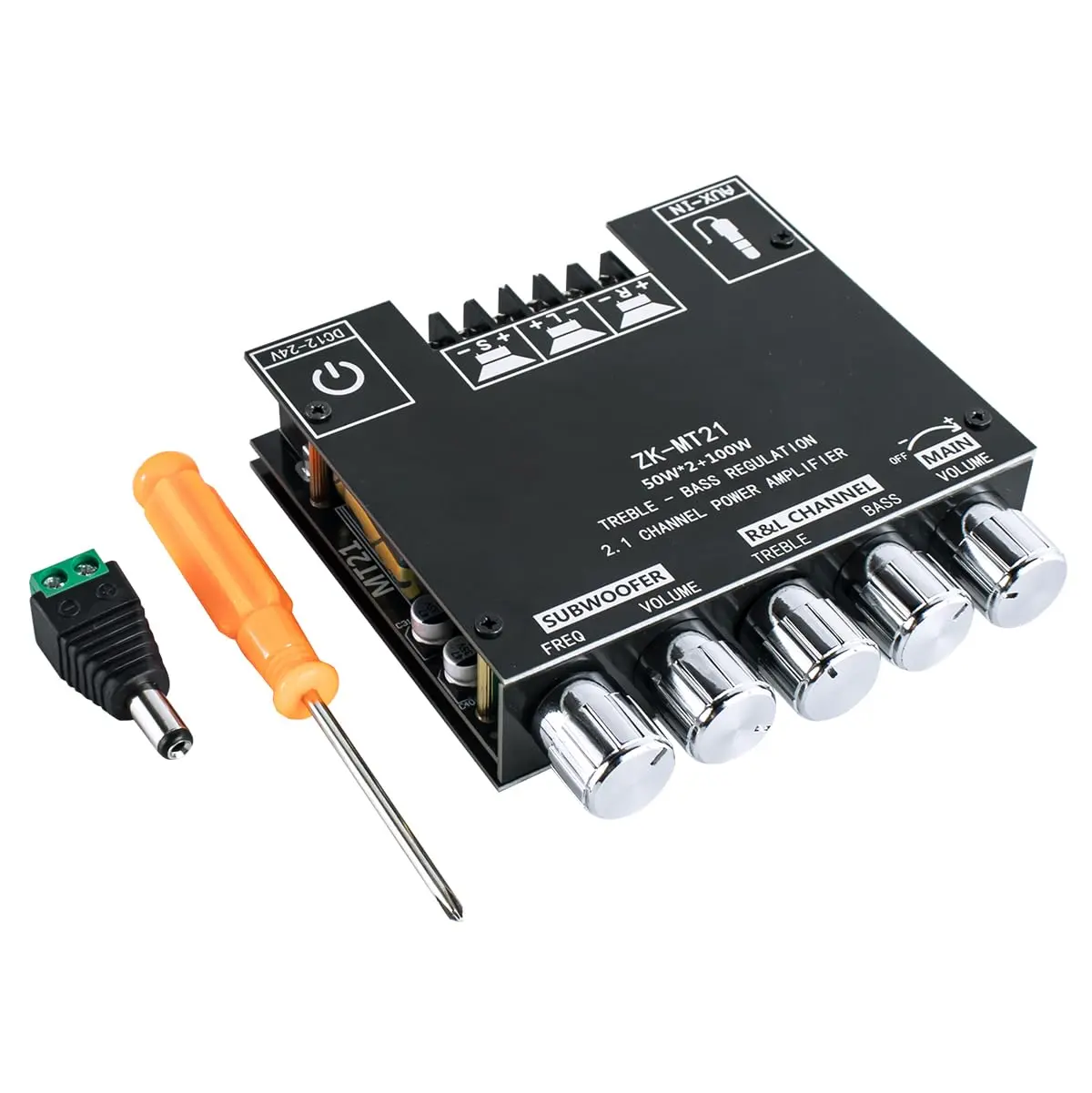 2.1 Channel Bluetooth Audio Power Amplifier Board 50W×2+100W with Treble and Bass Control for DIY Bluetooth Speaker Home Theater, Audio Amplifier with Subwoofer Output