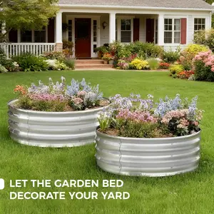 Bamworld 2 Piece Round Raised Vegetable Garden Garden Planter 60 x 30 cm Galvanised Metal Garden Planter Durable Outdoor Planter for Vegetables, Flowers and Herbs