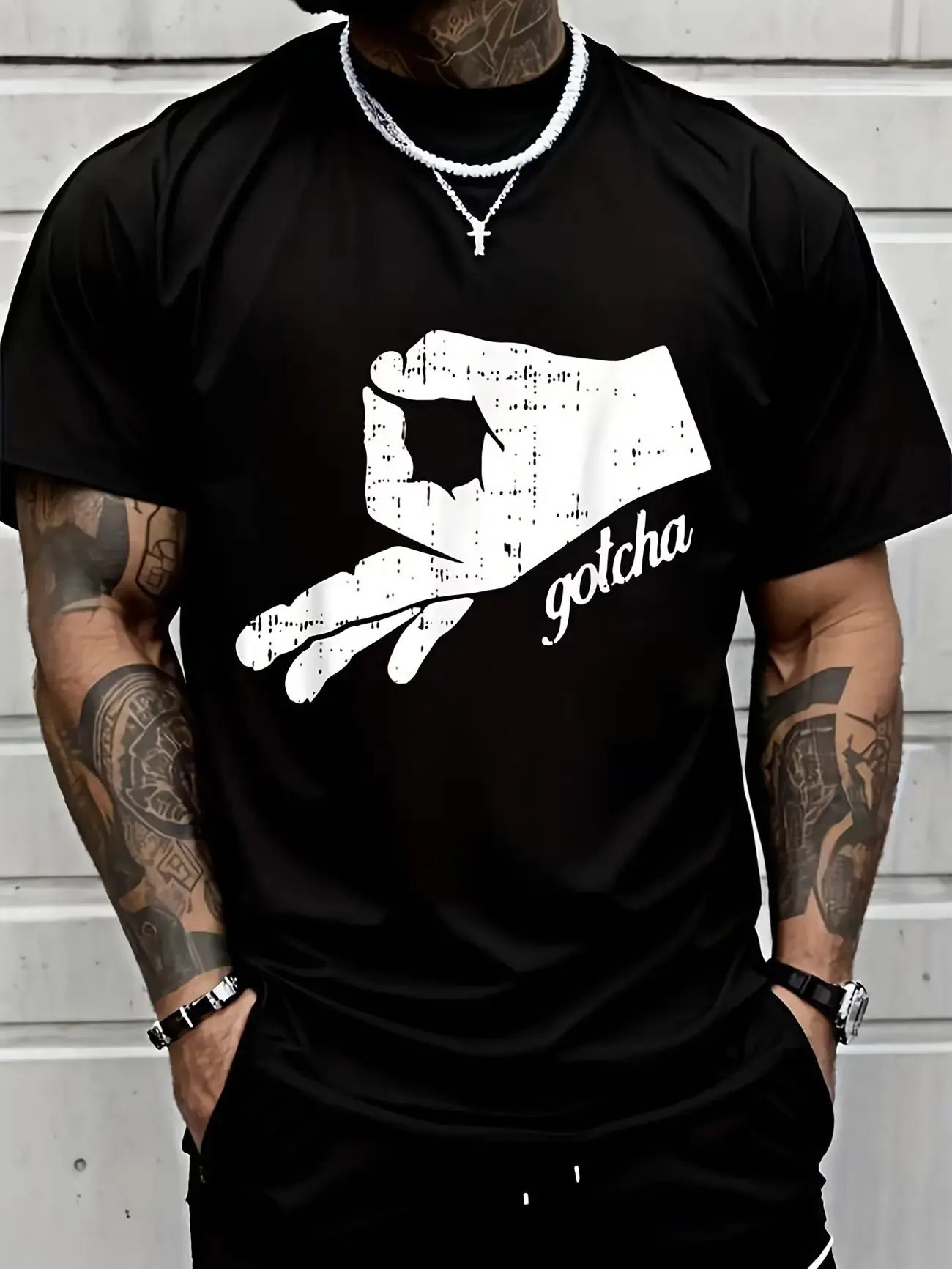 Unisex Distressed Gotcha Hand Gesture Funny Graphic T-Shirt - Cotton Blend, Relaxed Fit, Cold Wash, Summer Vibes Casual Top, Funny Shirts, Playful Meme Tee for Men, Soft Breathable Sports Top