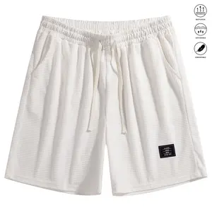 Men’s textured casual athletic shorts with a drawstring waist design, lightweight fabric, multifunctional pockets—ideal for everyday wear, running, breathable beachwear, and outdoor activities; drawstring sports shorts.