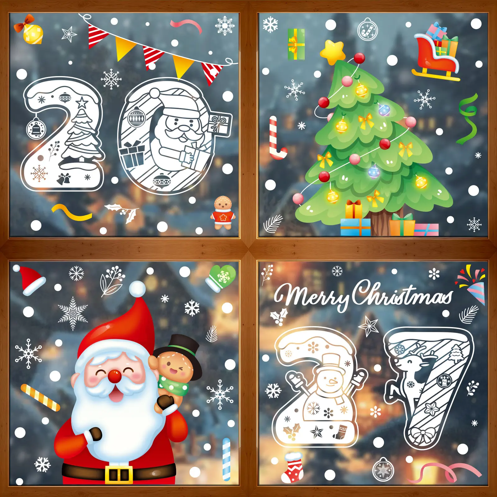 [Back to School]Santa Reindeer Penguin Christmas Tree Window Clings 2027 Winter Holiday Snowflake Static Glass Stickers Reusable Removable Xmas Decorations for Home Shop Window Glass Door Merry Christmas Party Decor-MM1
