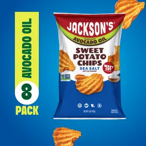 Wavy Sea Salt Sweet Potato Chips in Avocado Oil 5oz (Pack of 8) - Allergen-friendly, Gluten Free, Peanut Free, Vegan - Shark Tank Product