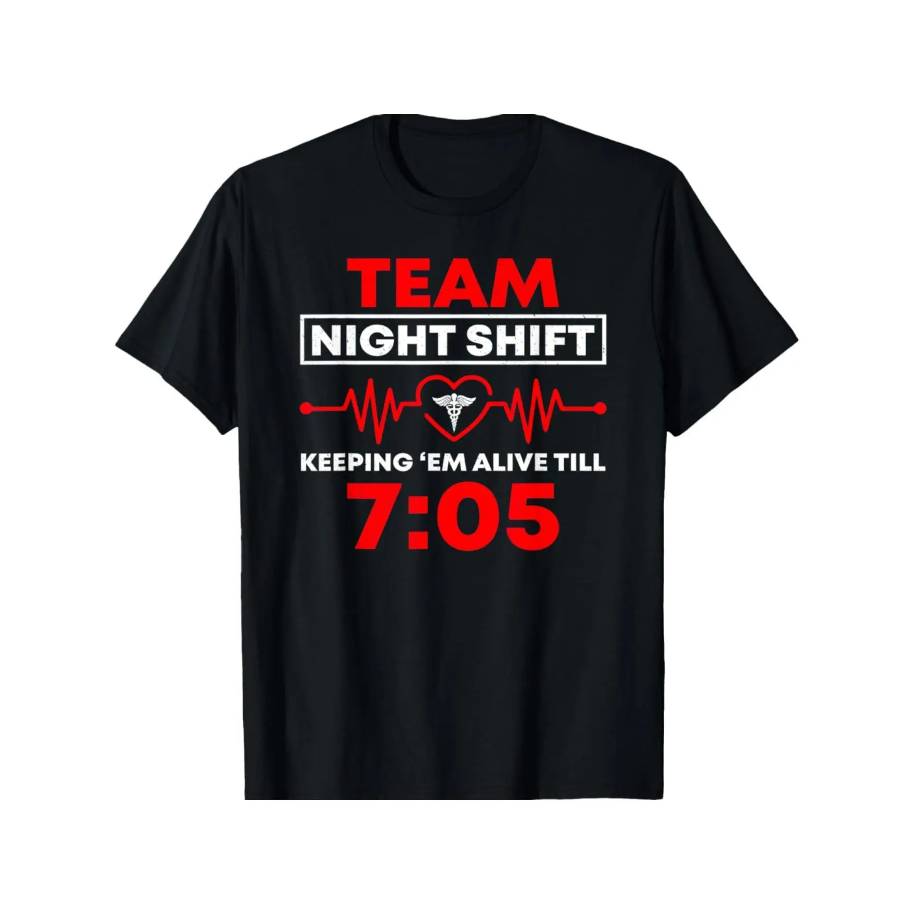 Men's Oversized Round Neck Short Sleeve Cotton T-Shirt - Funny 'Team Night Shift Keeping Me Alive' Nurse Graphic, Lightweight, Machine Washable, Menswear Streetwear, Ideal for Casual Activities, Y2K Outfits Black Crewneck Top