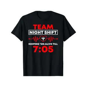 Funny 'Team Night Shift Keeping Me Alive' Nurse Men's T-Shirt - Comfortable Cotton, Oversize Lightweight, Machine Washable, Ideal for Casual Activities, Y2K Outfits, Vintage Metalcore, Backwards Demon Slayer Merch, Crewneck Oversized Black Top