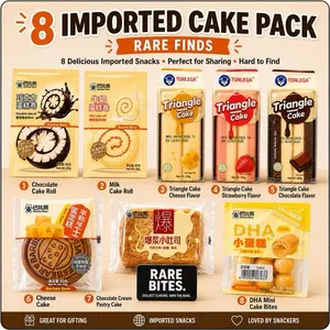 8-Piece Imported Asian Cake & Pastry Variety Pack | Triangle Cake + Barbee Bear Snacks + Rare Bites Exclusive