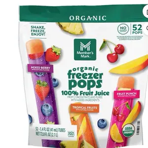 Organic Freezer Pops 52 ct - 100% Fruit Juice Snack with Mixed Berry & Fruit Punch Flavors