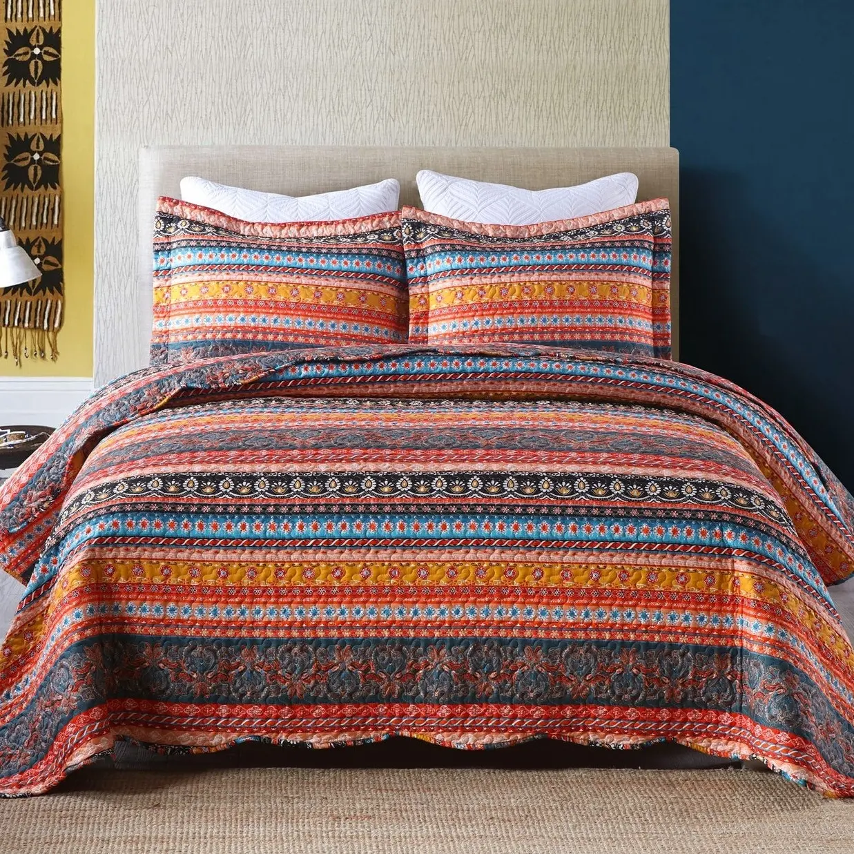 3-Piece Bohemian Decorative Bedding Set, Quilt Bedspread Coverlet for Home Bedroom Use
