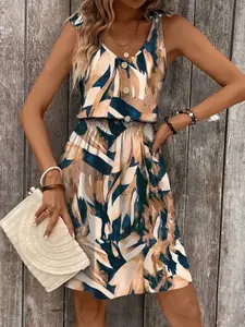 Women's Geometric Print Sleeveless Dress Summer Fashion Versatile Vest Style, New Arrival 2026 Women's Dresses, Stylish Casual Wear