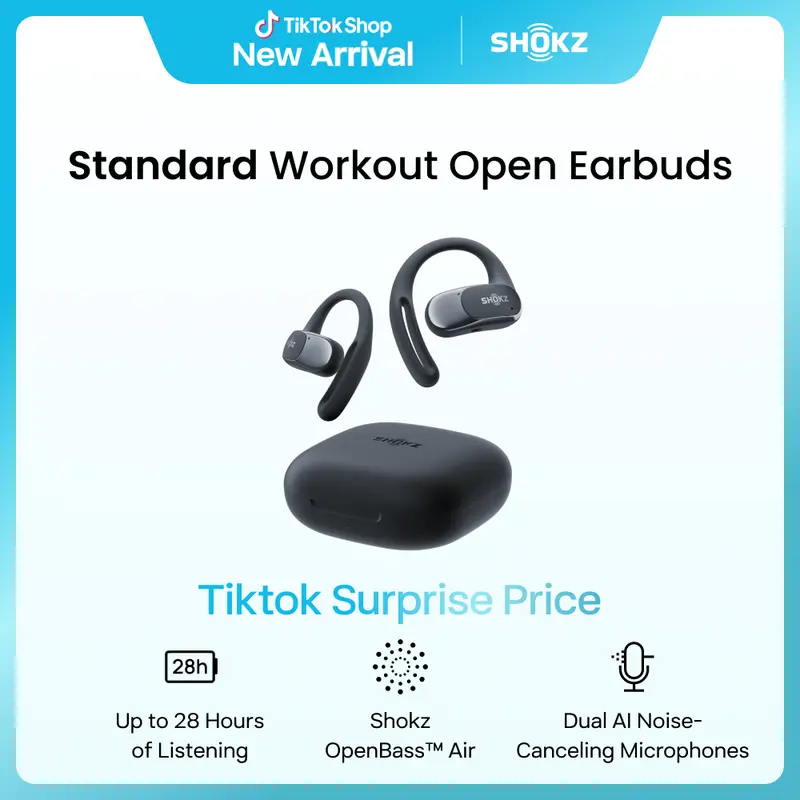 SHOKZ OpenFit Air True Wireless Open-Ear Headphones with IP54 Rated Water Resistance, Secure Earhooks, 0.3 oz Lightweight Design, Cutting Edge Features, App Compatibility for Daily Use - Black (Direct Pitch Inclusive),back to school,back to school haul