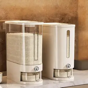 Quantitative Rice Dispenser with Measuring Cup 11lb/22lb White & Transparent Sealed Lid Insect Box Reusable Lockable Rectangular Shape for Home Kitchen Storage