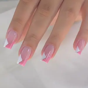 Short Square Fake Nail, 24pcs/set Colorblock Wrap Nail Design Press on Nails with Nail File & Tape, Removable Nail Art Artificial Full Cover, Women Girls DIY Manicure