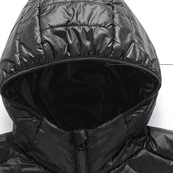 Men's Black Hooded Lightweight Cotton Jacket - Zip-Up Casual Warm Coat