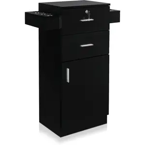 OmySalon Salon Stations for Hair Stylist, Beauty Salon Storage Cabinet, Hair Styling Equipement Set with a Large Storage Cabinet, 2 Drawers and 6 Hair Dryer Holders, Black