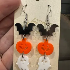 Acrylic Earrings with Bat, Pumpkin, and Ghost Designs