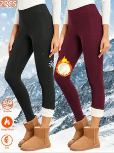 2 Pack Women's Winter Fleece Lined Leggings, High Waist Warm Long Pants, Casual Sporty Daily Wear, Thick Tight-Fitting Fabric