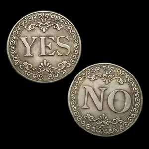 Double-Sided YES/NO Decision-Making Lucky Coin | Antique Silvery-Gray Iron Coin with Ornate Floral Design, Collectible Souvenir Badge, Perfect Gift