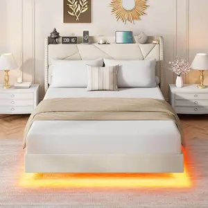 【GARVEE】Space Saving Floating Bed! LED Lights, Charging Station & Foldable Shelves
