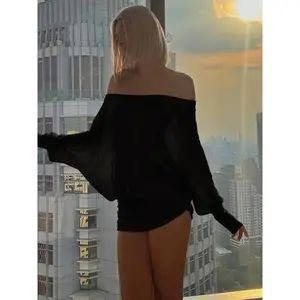 NewWomen's solid color off-shoulder see-through ruched dress, fashionable casual long sleeve mini dress, suitable for party club holiday, spring and autumn dress, women's clothing, minimalist party dress, elegant and dignified batwing sleeve soft beach dr