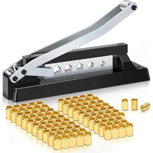 Heavy Duty Standard Hose Crimper, Hose Crimping Tool, with Ferrules (50PK) 0.593 Inch ID x 1 Inch & 0.656 Inch ID x 1 Inch for 1/4, 5/16, 3/8 Inch PVC and rubber hoses, Air Hose Crimping Tool