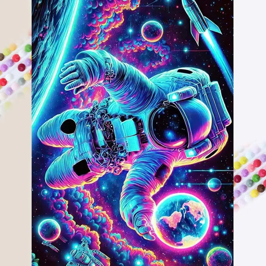 Space Astronaut Galaxy Pattern DIY Diamond Arts Colorful Painting Kit Without Frame, DIY 5D Diamond Arts Colorful Painting Kit, Wall Art Decor for Home, Planet, Crafts