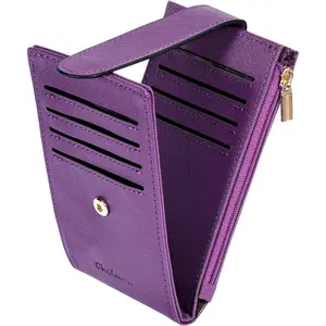Women's RFID Slim Card Holder Wallet: Thin Bifold with Multi-Card Case & Zipper  Pocket Purse (Deep Purple)