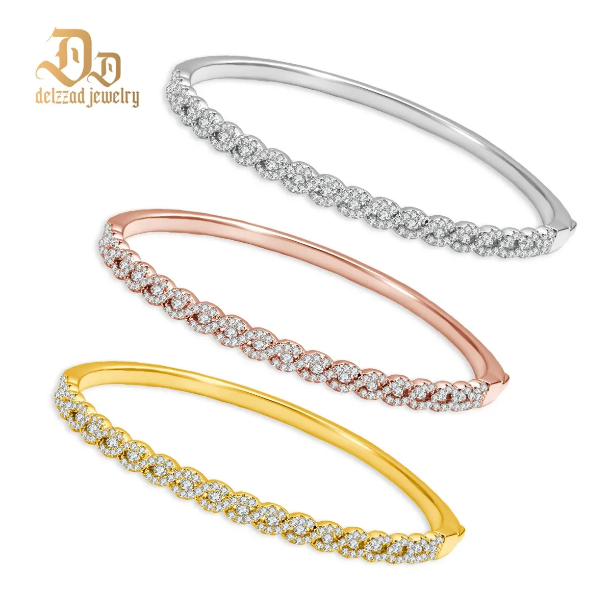 Delzzad Trinity Ripple Bangle Bracelet Stackable Wedding Bangle Synthetic Moissanite Bracelet Jewelry Copper Perfect Birthday Engagement Wedding Anniversary Christmas Gifts
