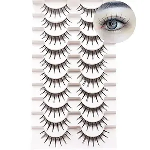 Losha Lashes Manga Lashes Natural Look Wispy False Eyelashes with Clear Band 10 Pairs Faux Mink Lashes Look Like Individual Cluster Lashes (Babi)
