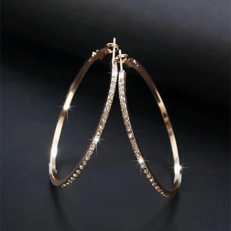 Multi-Color Stainless Steel Hoop Earrings for Women, Ear Jewelry, Large Hoop Earrings, Lightweight Rhinestone Hoops, Gifts for Valentine's Day & Mother's Day