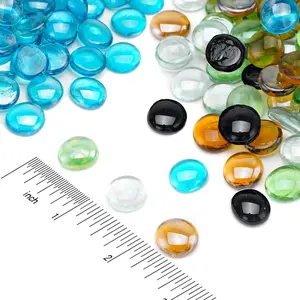 17-19mm Flat Glass Pebbles, Glass Flint, Suitable for Vase Fillers, Crafts, Decoration (Green, Black, Brown, Blue, Clear) 1 lbs