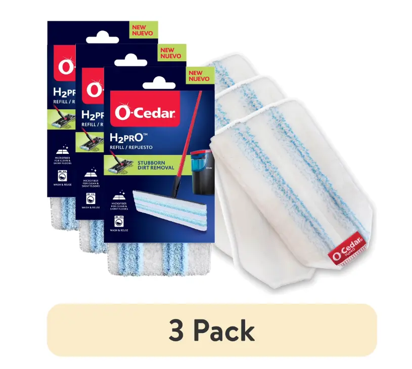 (3 pack) O-Cedar H2prO Microfiber Flat Mop Head Replacement Machine Washable