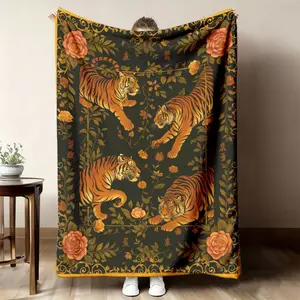 2026 new style - 1 piece of retro tiger-pattern all-season outdoor flannel blanket. The perfect holiday gift.