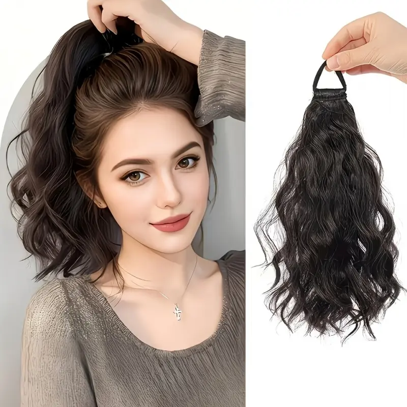 Water Wave Braided Ponytail Wig Scrunchie Hair Tie Cloud Curly High Ponytail Synthetic Hairpieces for Women Synthetic Ponytails