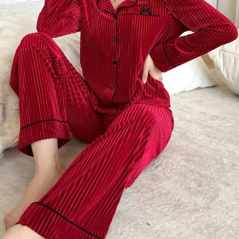 Velvet Women's Christmas PJs - Red Striped Pajama Set for Cozy Holiday Nights loungewear trendy