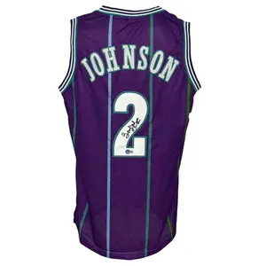 Charlotte Hornets Larry "Grand Mama" Johnson Autographed Pro Style Purple Jersey JSA Authenticated