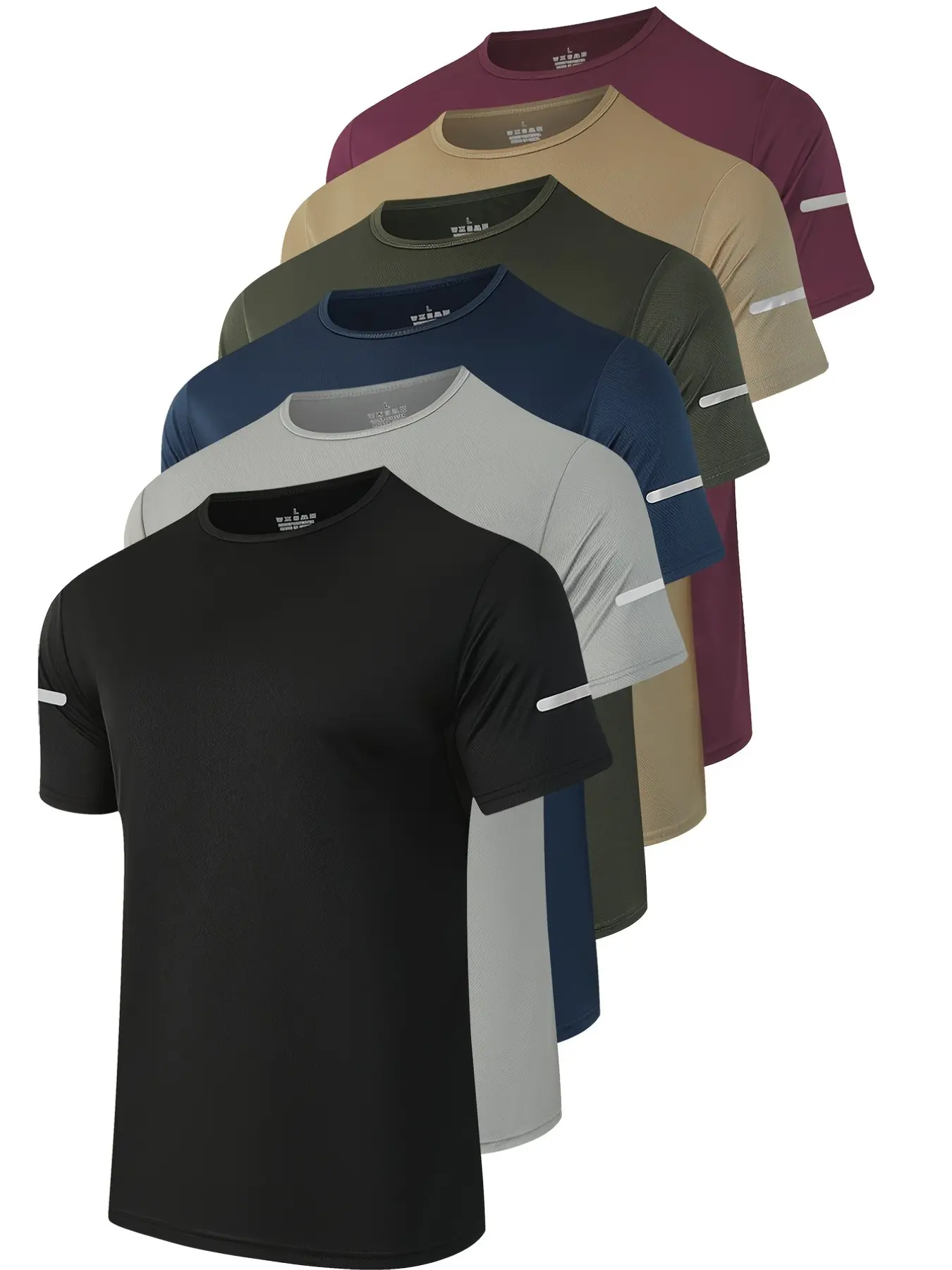 Men's Breathable Polyester Quick-Dry Sports T-Shirt Set, Short Sleeve Crew Neck Reflective Stripe, Ideal for Gym Running, All Seasons, Gym Clothes Workout, Quick Dry Activewear, Athletic Workout Clothing Fitness Shirts, Activewear Tee, Athletic Apparel