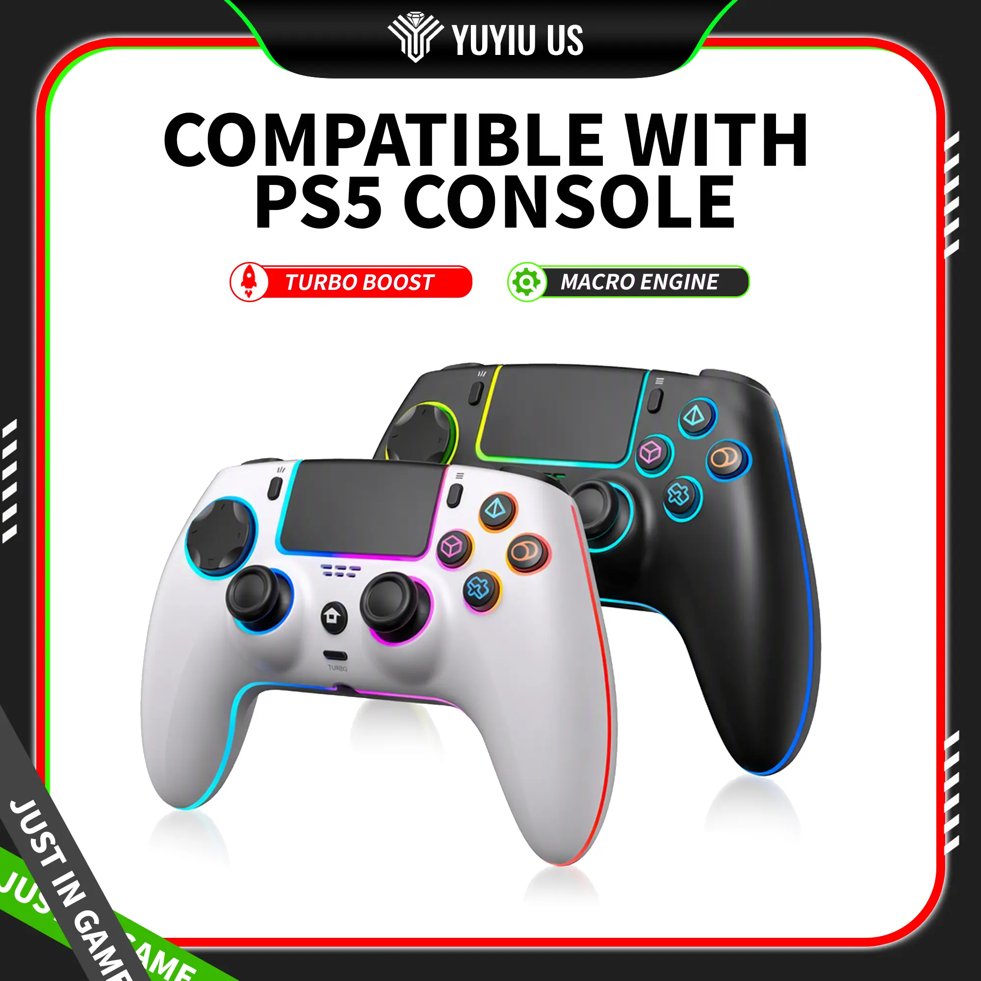 Wireless Macro Controller for PS5/Slim/Pro, Windows PC & Smartphone - 3.5mm Audio Jack, Touch Pad, 6-Axis Motion Control, Charging Cable Included, Black Custom Console Accessories, Gaming Items