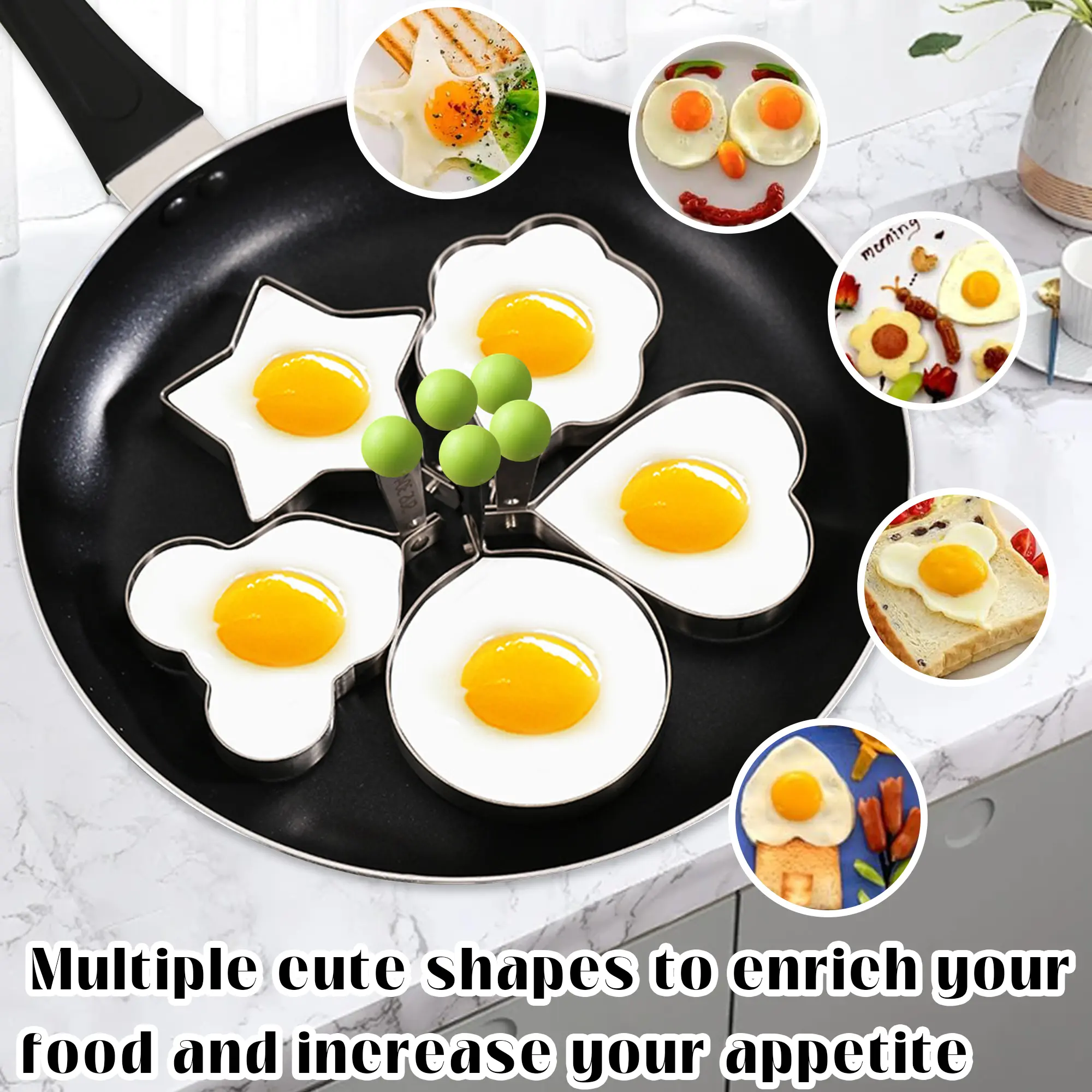 5 Counts Set Fried Egg Rings Molds, Versatile for eggs, omelettes and mini pancakes Shaped Egg Kitchen Gadget