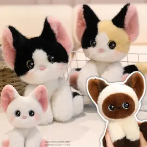Super Cute Fluffy Plush Siamese kitten Cat Plush Toy Devon Rex Stuffed Cartoon Animals Cuddly Gift for Kids Birthday Girl Boy