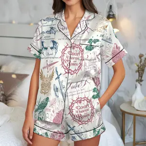 ACOTAR Court Symbols Satin Pajama Set, The Night Court Pajamas, Velaris Acotar Pajama Set, Fantasy Bookish Sleepwear, Book Lover Pajamas