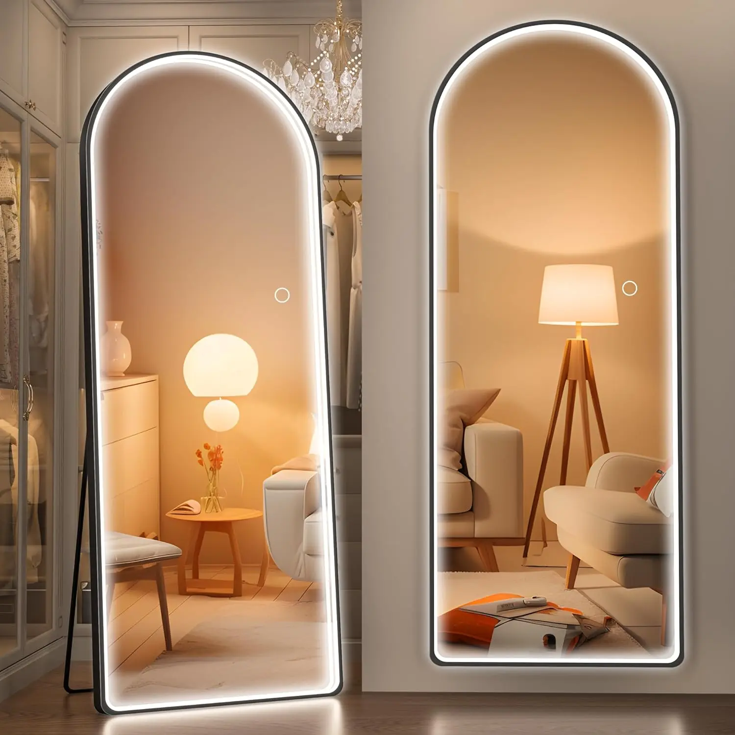 65" x 22" Led Mirror Full Length, Full Length Mirror with Lights Arch Design, Full Body Mirror with Lights, Wall Mounted Mirror Dimming & 3 Color Modes