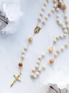 Soft Glory Rosary | Nude and Rose 18K Gold Plated Rosary, Miraculous Medal, Crucifix