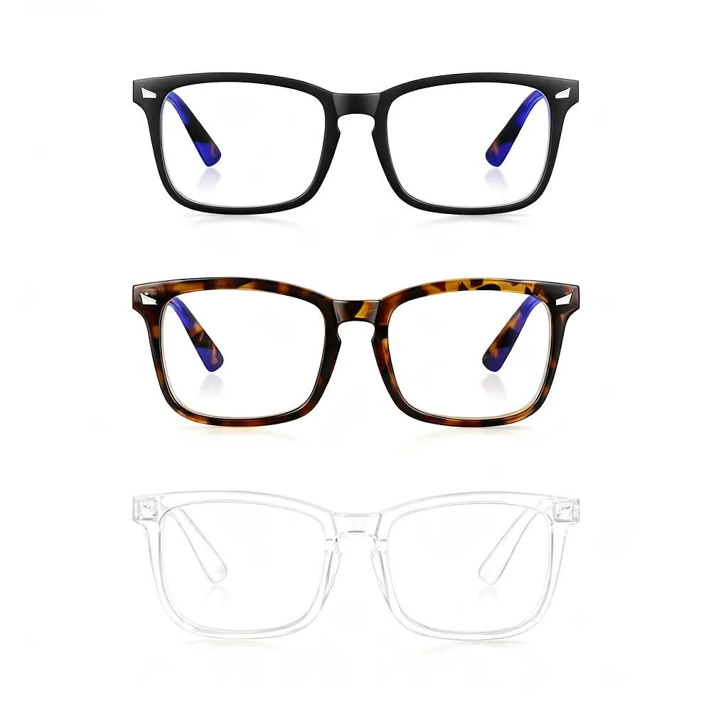 Women's 3-Pack Retro Round Bluelight Glasses - Anti-Eyestrain Eyewear, UV Protection, Glare Reduction, Anti-Blue Round-Faced Frames for Gaming & Computer Use (Black/Amber/White)