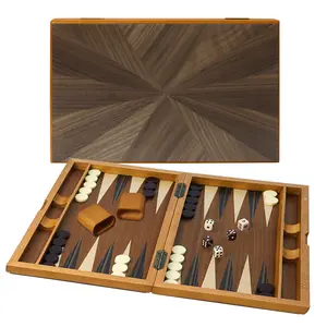 17" Focus Style Wooden Inlay Backgammon Board Game Set