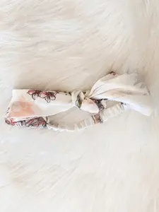 White Floral Print Satin Headband