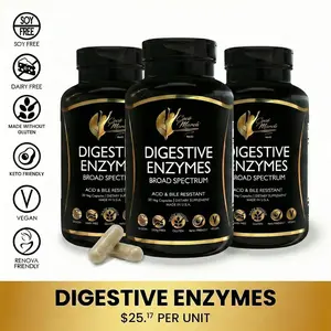 3 Bottles of Coco March N.M.D Digestive Enzymes - 18 Powerful Enzymes For Digestive Support For Adults & Children - Acid And Bile Resistant - Dairy Free, Vegan - 600 Mg Proprietary Blend - 30 Capsules per Bottle