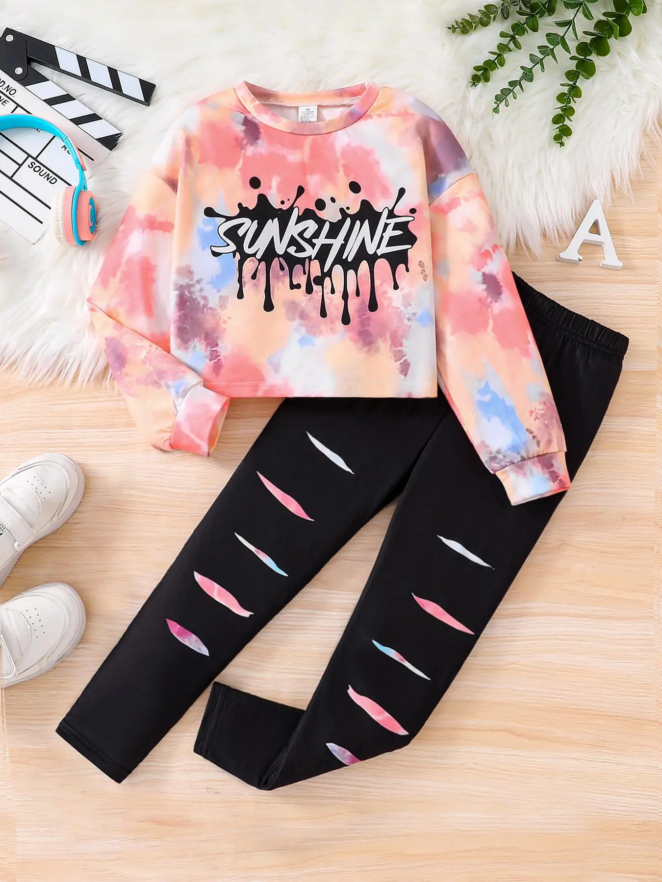 Two-piece Set Girl's Letter Print Sweatshirt & Pants Set, Casual Fashion Drop Shoulder Long Sleeve Pullover & Pants for Daily Outdoor Wear, Girls Two-piece Outfits for Fall, Fine Girls Outfit, Fashion Clothes Sets
